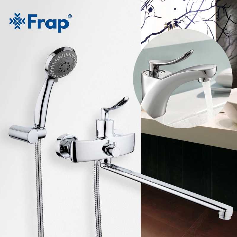 

Frap New Arrival Single Handle 35cm Long Nose Outlet Brass bathtub Shower Faucet with bathroom basin faucets mixer F2281+1081