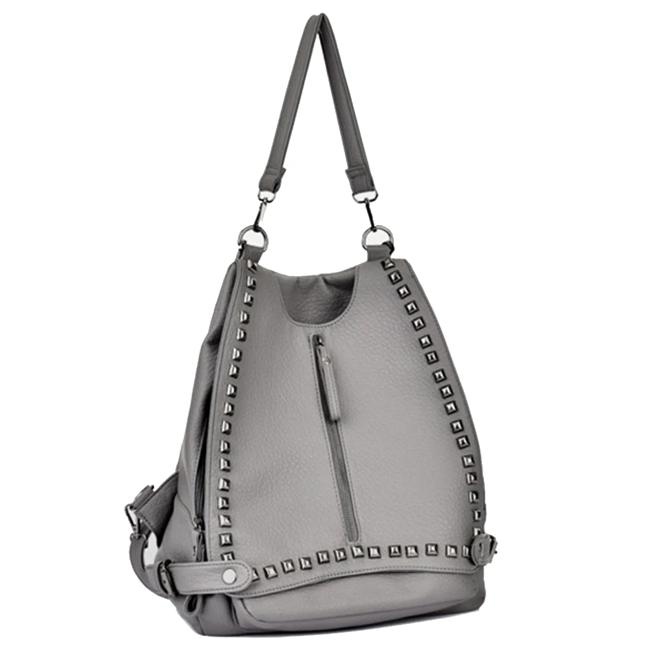 Coofit Стильный заклепки мягкий рюкзак женский многофункциональный, вместительный Дорожная сумка на плечо школьная сумка для девушек