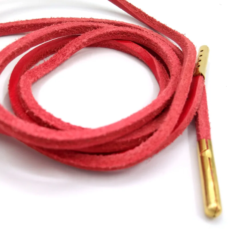 1-12 Pairs Red Momen Fashion Quality Genuine Top Layer Leather Shoelaces Retro Leather Boot Shoe Shoestring Metal Head Shoelaces