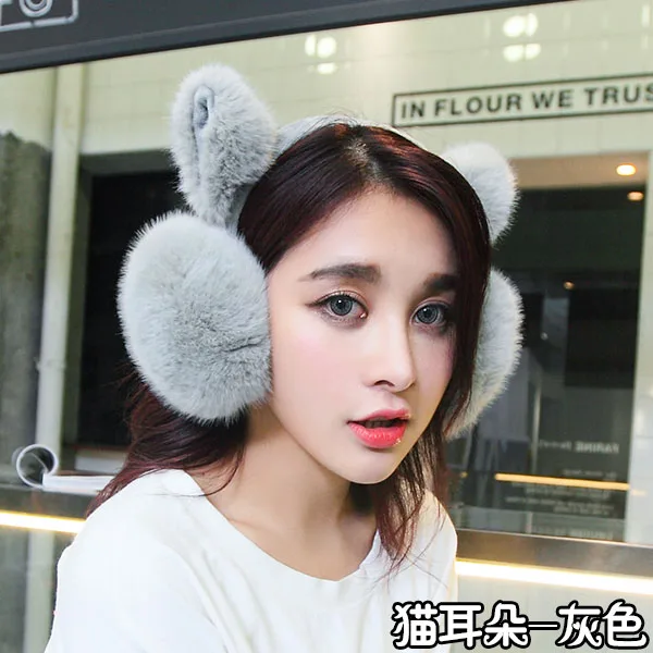 Rabbite fur earmuffs korean style winter thermal ear cover for women