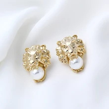 24KGP серьги-гвоздики со львом для женщин, винтажные жемчужные серьги, вечерние ювелирные изделия, Прямая поставка