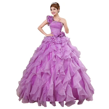 

EZKUNTZA 2019 Vintage One-shoulder Long Quinceanera Dresses Beading Flower Lace Up Custom Made Prom Ball Gown Dress L
