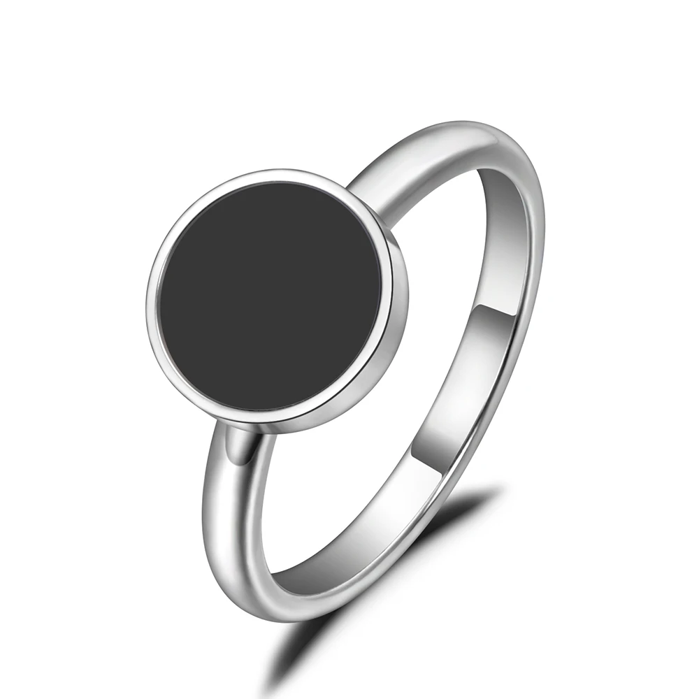 Lokaer Trendy OL Style Anniversary Ring Women Girls 10/12mm Black Acrylic Stone 316L Stainless Steel Rings Jewlery R19048 stainless steel ring,finger ring,jewelry accessories