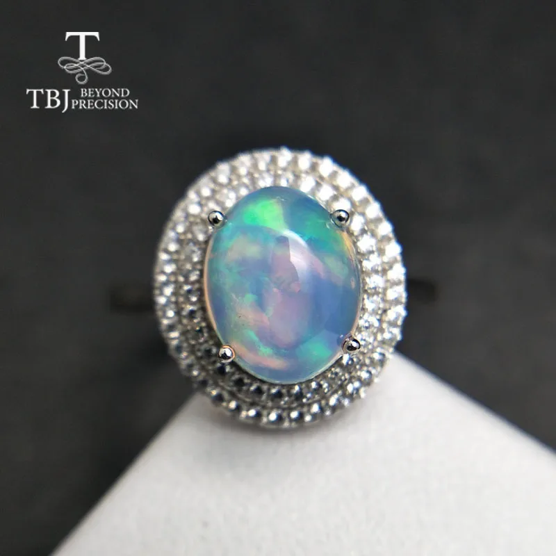 TBJ,Natural Ethiopian Colorful Opal oval 8*10mm with gemstone Comfortable Finger Ring in 925 sterling silver for women with box TBJ,Natural Ethiopian Colorful Opal oval 8*10mm with gemstone Comfortable Finger Ring in 925 sterling silver for women with box