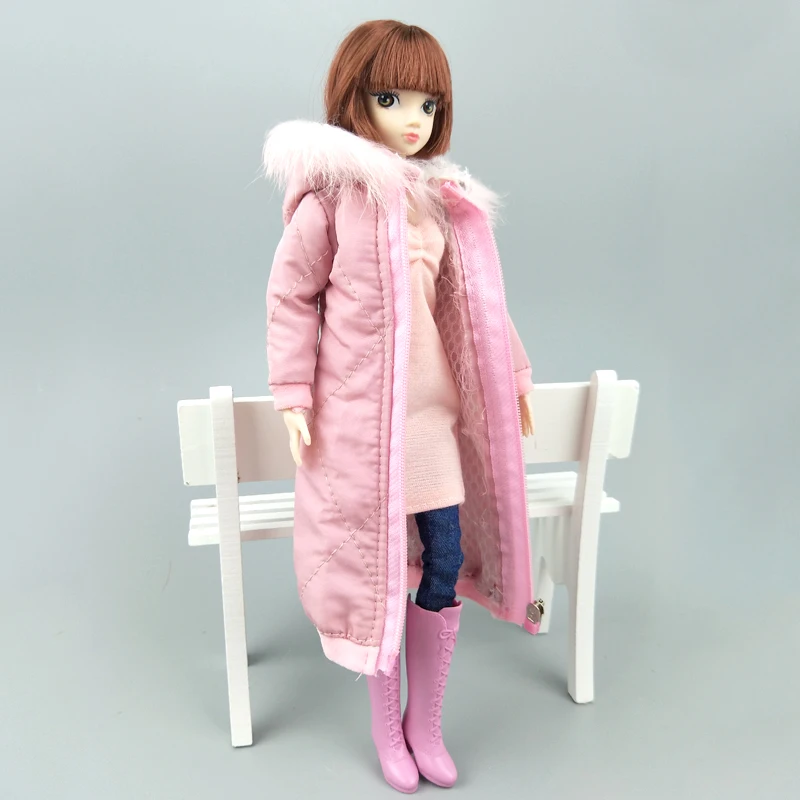 Розовая Длинная зимняя куртка наряды для куклы Барби одежда парка BJD 1/6 1:6