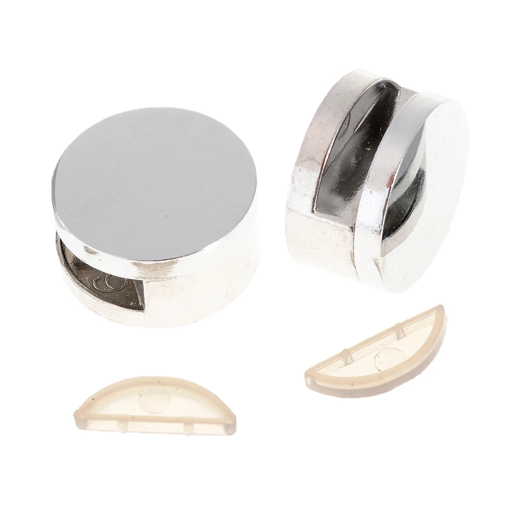 2Pcs No Screws~Zinc Alloy Round Mirror Holder Clip Clamp Bracket Flat Surface
