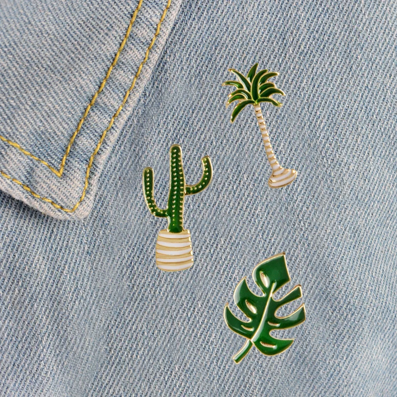 

New Fashion Cartoon Green Plant Brooches For Women Kids Cactus Leaf Brooch Jewelry Hijab Lapel Pins Party Gifts Accessories
