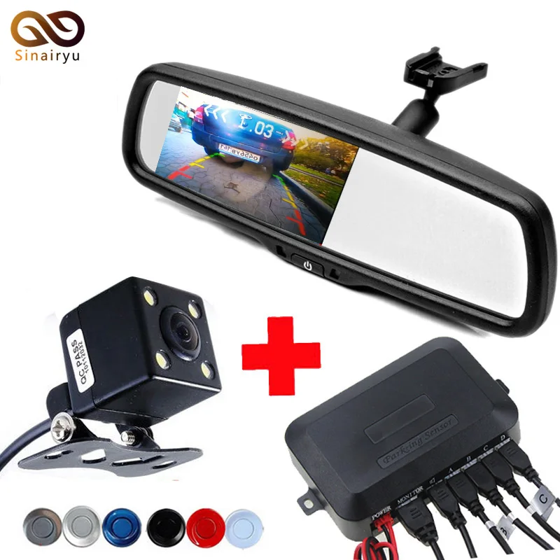 

Dual Core CPU 4.3 inch Car Rear View Mirror Parking Monitor With Bracket + Rear View Camera+ Car Video Parking Sensor 4 Sensors