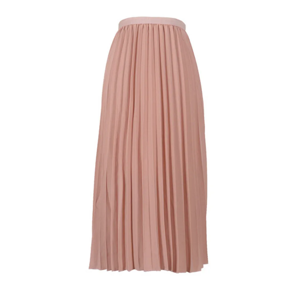 

KLV 2019 summer newest fashion women's solid color pleated skirt navy black elastic waist skirt free shipping D4