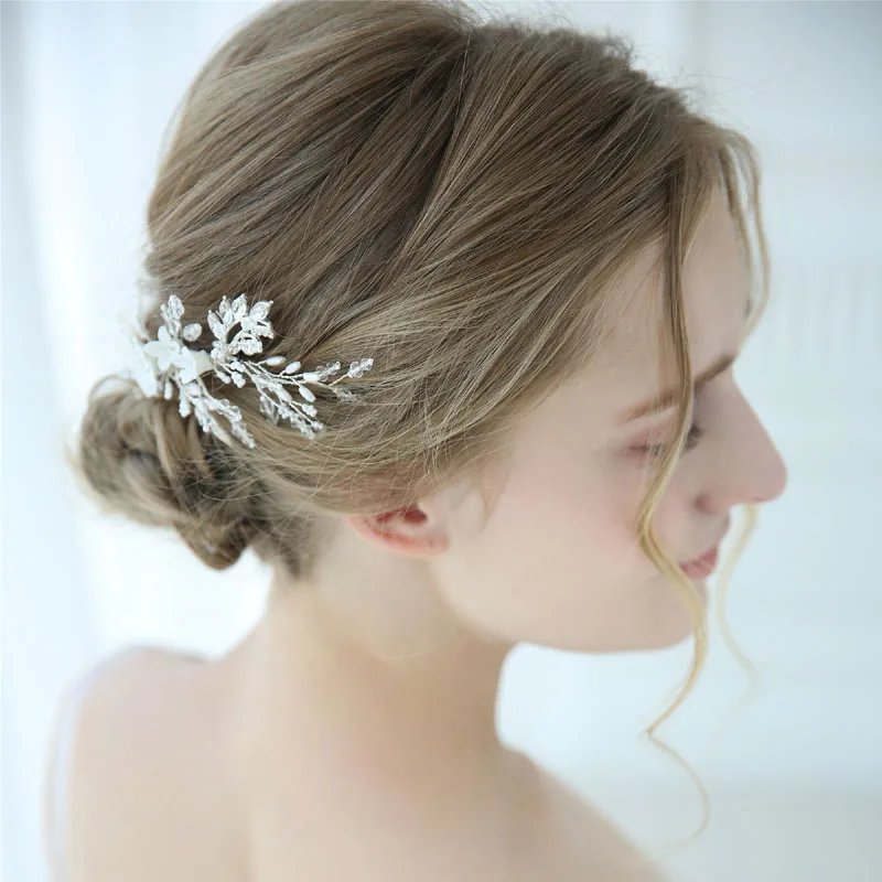 Floralbride Handmade Wired Crystal Pearl Flower Leaf Wedding Hair Clip Barrettes Bridal Headpieces Hair accessories Bridesmaids