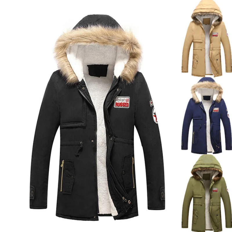 

Faux Fur Collar Down Parka Men Winter 2020 Mens Fake Raccoon Fur Hooded Fleece Warm Male Military Jacket Coat Plus Size XXXL 4XL