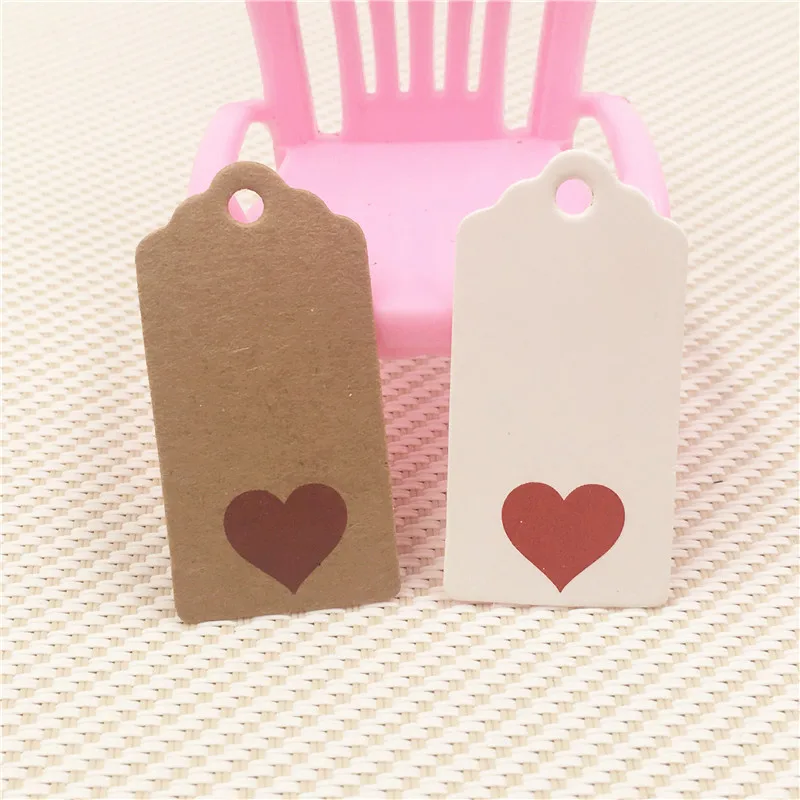 

100Pcs 4x2cm Paper Tags Labels Colorful Scalloped Style With Heart For Wedding Valentine's Day Price Hang Tags Accept Strings