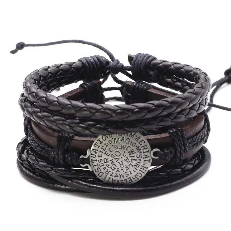 New Black Retro Vintage Ethnic Casual Handmade Woven Leather Bracelets ...