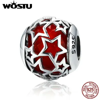 

WOSTU Authentic 100% 925 Sterling Silver Shimmering Star Red Crystal CZ Beads fit Women Bracelets & Bangles Jewelry Gift