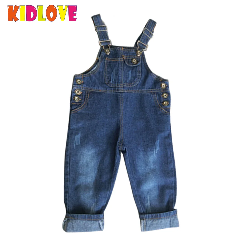 Kidlove Cute Bib Children Overalls Boy Girl Side Buttons Jeans