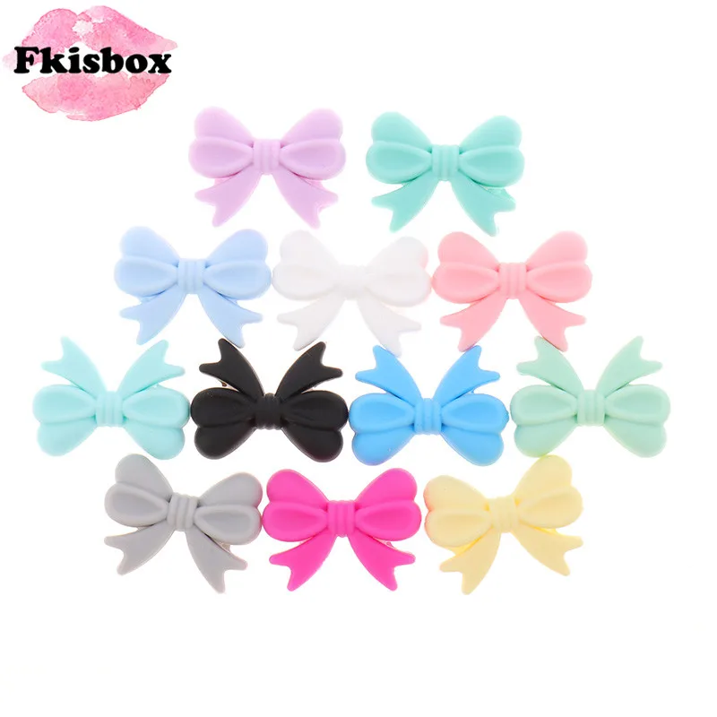 Fkisbox20pcs 식품 등급 실리콘 비즈 Bowknot 젖니 Teether 액세서리 DIY 젖니 목걸이 엄마 Mordedor 실리콘 Bebe