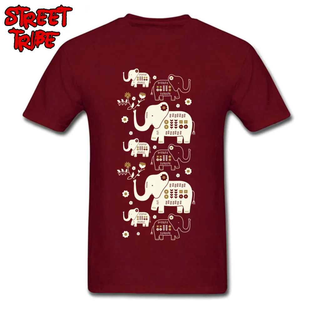 O Neck Folksy Elephants Cotton Fabric Male T-shirts Printing Short Sleeve Tees Funny Design Sweatshirts Drop Shipping Folksy Elephants maroon