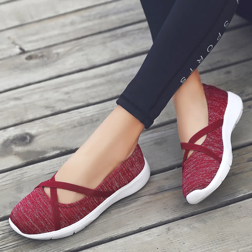 

Women Fashion Solid Slip On Breathable Loafers Soft Leisure Flat Walking Shoes Breathable Women's Sneaker Slip On Casual shoe