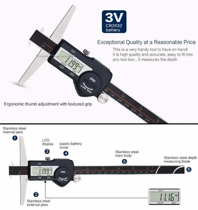 Shahe 0-200 мм двойные крючки глубиномер lcd цифровой электронный суппорт paquimetro Цифровой 200 мм штангенциркуль