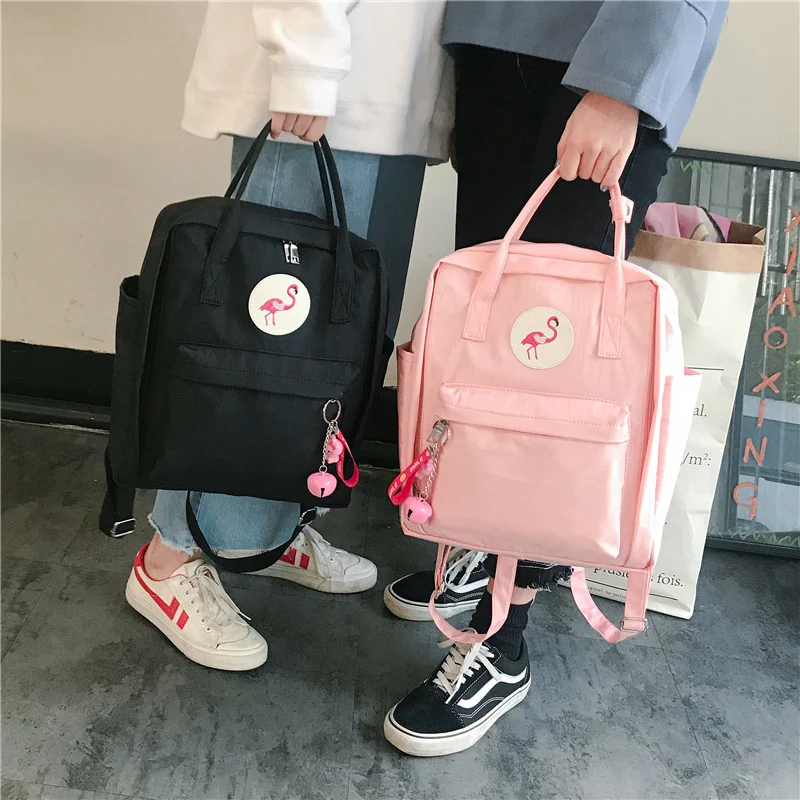 

2018ins Flamingo Backpack College Wind Women's Bag Casual Student Canvas Bag Joker Small Fresh Tote Ladies rucksack