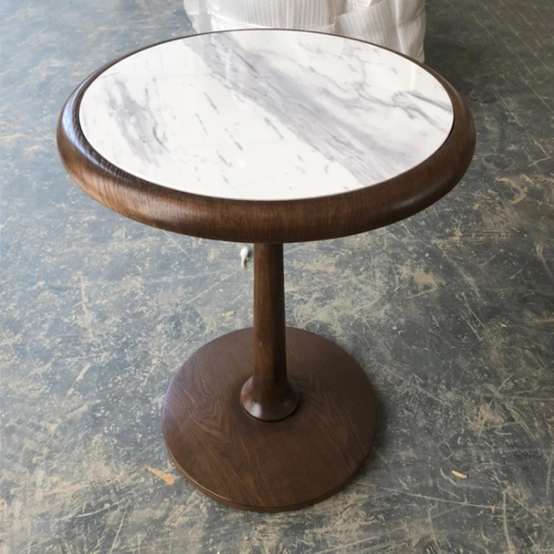 Deluxe Marble End Table for Living Room Office Ash Wood Side Solid Round Coffee | Мебель