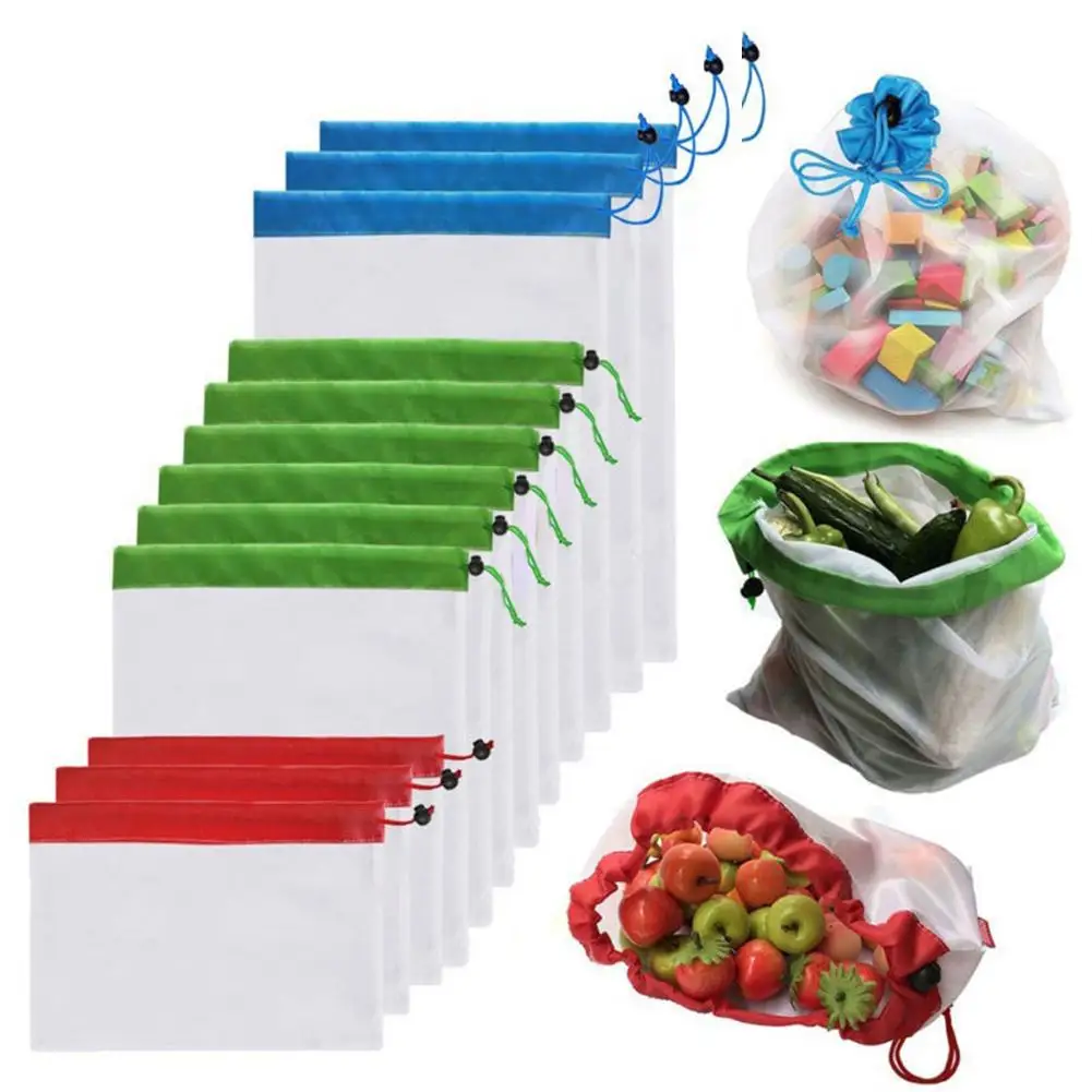 

5Pcs Polyester Drawstring Breathable Reusable Produce Sacks Bags Grocery Fruit Vegetable Food Mesh Storage Pouch Storage Bag