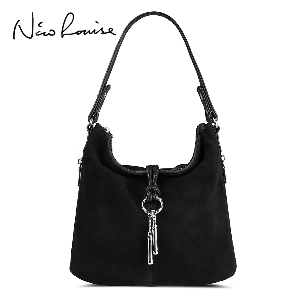 2018 moda mujer Split cuero bolso de hombro mujer gamuza Casual bandolera Casual señora mensajero Hobo Top-handle bolsos