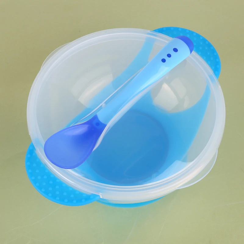 

3PCS/Set Baby Bowl Cover Spoon Dinnerware Set Infant Cutlery Sets Drop Resistance Temperature Sensing Baby Feeding Products