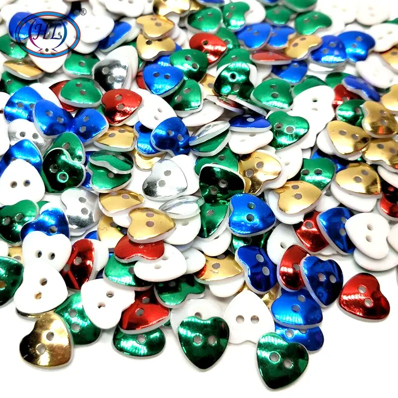 

HL 30/50/100pcs 13MM Plating Plastic Heart Buttons Mix Colors Apparel Sewing Accessories DIY Scrapbooking Crafts