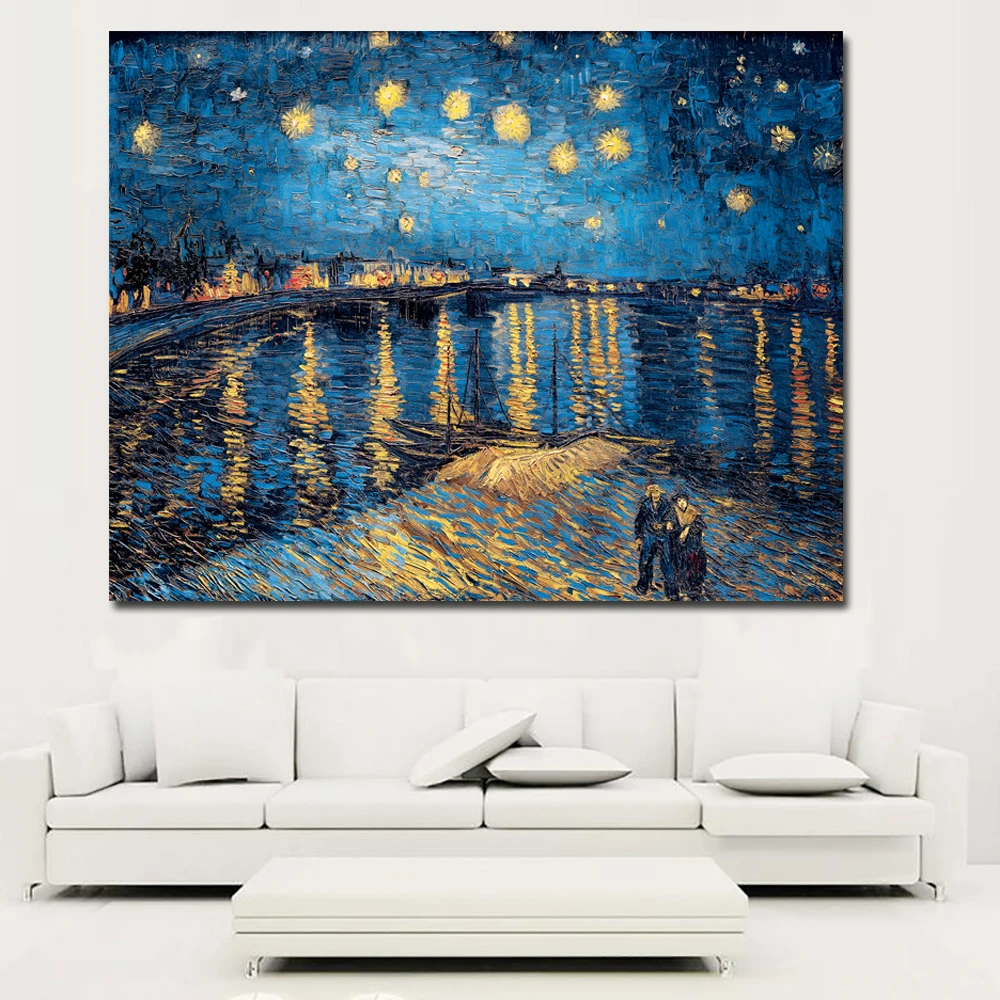 

SELFLESSLY Wall Starry Night on the Rhone River by Vincent Van Gogh Famous Artist Art Print Poster Wall Picture Canvas Painting