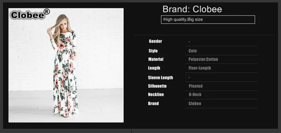 Clobee Для женщин Весна Boho Костюмы девочек белого и черного цвета с принтом длинный рукав макси длинное вечерние платье плюс Размеры vestidos de festa