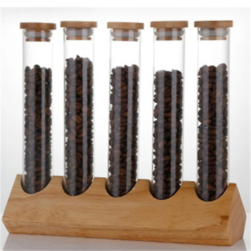 Creative Wooden Coffee Beans Flower Tea Display Rack Stand Cereals canister Glass Test Tube sealed Storage Decorative Ornaments - Цвет: C