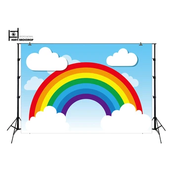 

Children Birthday Party photo background colorful rainbow clouds sky vinyl photography backdrop customizable XT-6683