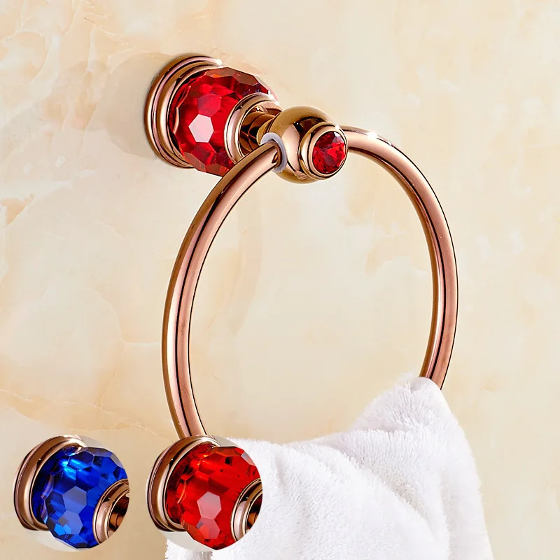 Anéis de Toalha de Latão Wall Mounted 5 Cores Cristal Rose Gold & Ouro Banheiro Suporte de Toalha Barra de Toalha Acessórios Do Banheiro
