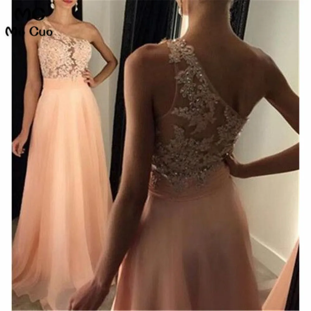 

Illusion Sheer Lace Evening Dresses Long with Beaded One Shoulder Chiffon Prom Gown evening gown Evening Party Dress for Women