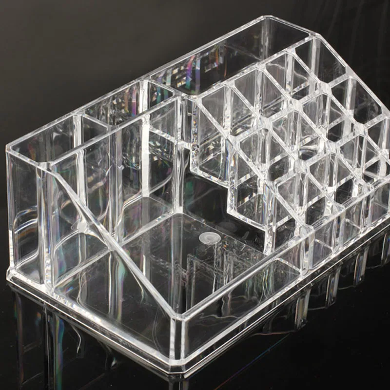 

22.3 x 12.7 x 8cm Transparent Crystal Cosmetic Organizer Makeup Jewelry Lipstick Stand Case Brush Insert Holder Box