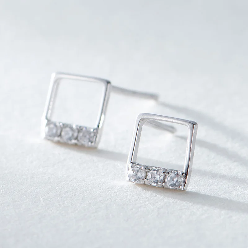 hollow square zircon silver earrings woman S925 silver jewelry fashion Hypoallergenic Stud earrings for women gift