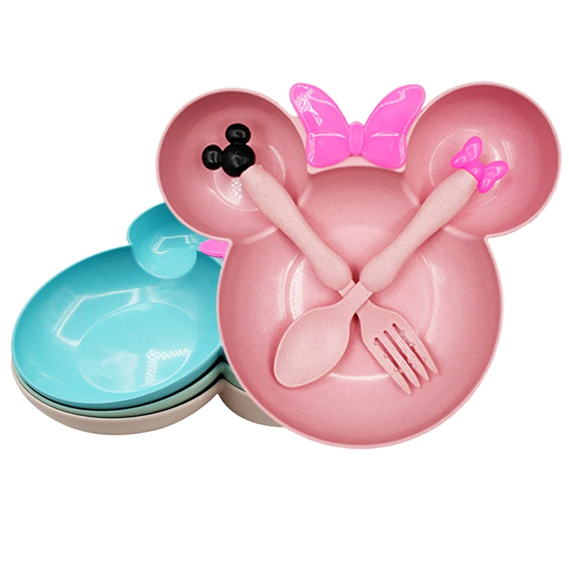 

3Pcs/Set Baby Tableware Set Cute Cartoon Feeding Dishes Kids Fruit Plates Dinner Bowl Spoon Fork Children Training Dinnerware
