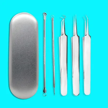 

5Pc/Set box Stainless Steel Bend Curved Facial Extractor Blackhead Acne Blemish Remover Tweezers Needle Tools