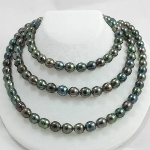 

HOT 001875 10-11MM natural tahitian BLACK PEACOCK GREEN PEARL NECKLACE 50