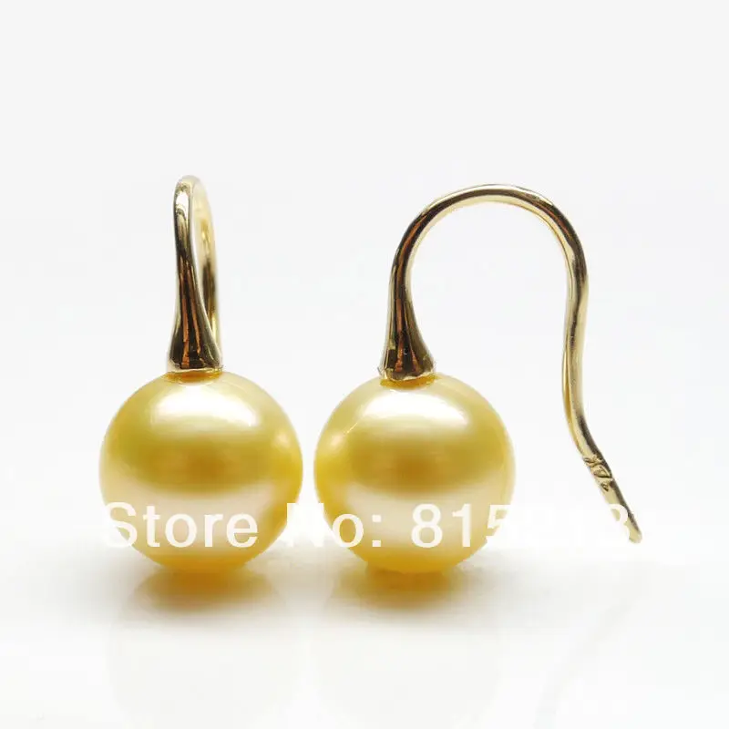 

wb00404 ROUND GOLDEN!NATURAL 9.25MM SOUTH SEA PEARL EARRINGS 14KGP GOLD