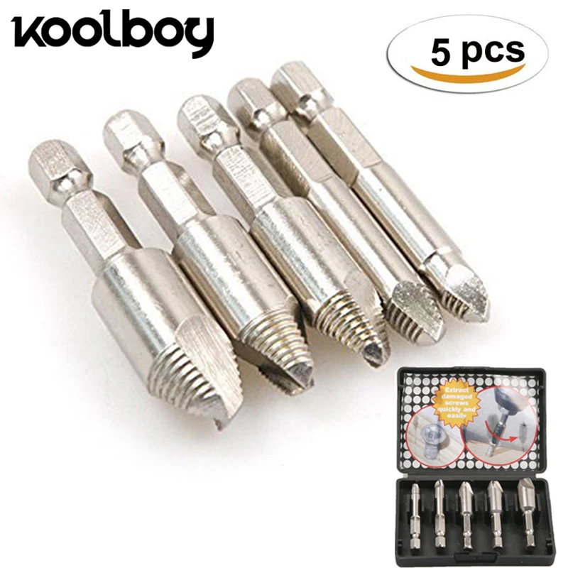 

5pcs/set 6.35mm Hex Shank Damaged Screw Extractor Bolt Screw Stud Tool Remover Set Drill Bit 0#, 1#, 2#, 3#, 4# HSS4241