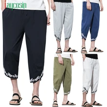 Летнее платье мужские модные летние мужские повседневные штаны-шаровары брюки для фитнеса льняные свободные штаны для мальчика y40