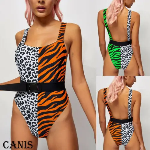 

2019 New Women Swimwear Leopard Print One Piece Swimsuit Bandage Bikini Push-up Padded Bathing Swimwear Bikini