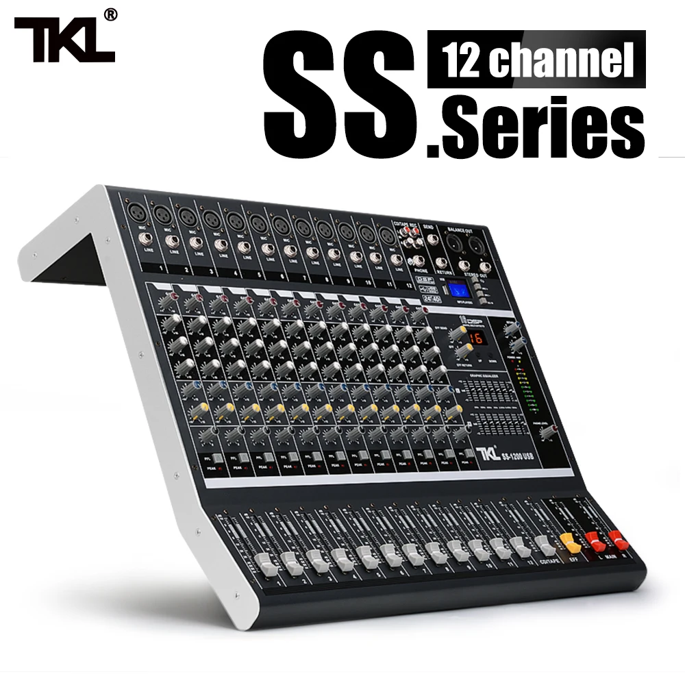 US $261.36 TKL SS1200 USB Professional Audio Mixer 12 Channels Sound Mixing Consoles Bluetooth With 16 Reverberation Equalizer