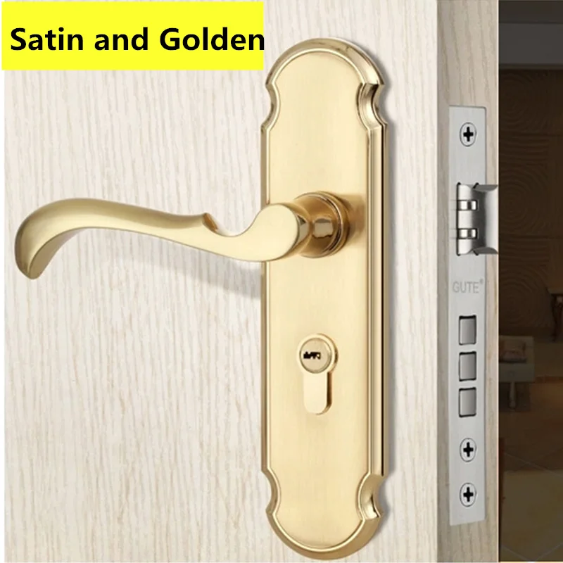 

5A497 Satin and Golden Modern style Door lock bedroom room bathroom lock with handle lock