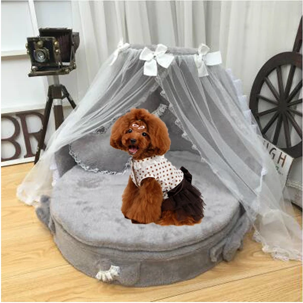 High Quality Pet Princess Bed Luxury Designer Handmade Kennel Cat House Small Dog Round Beds for Medium Dogs Couch Cover Home