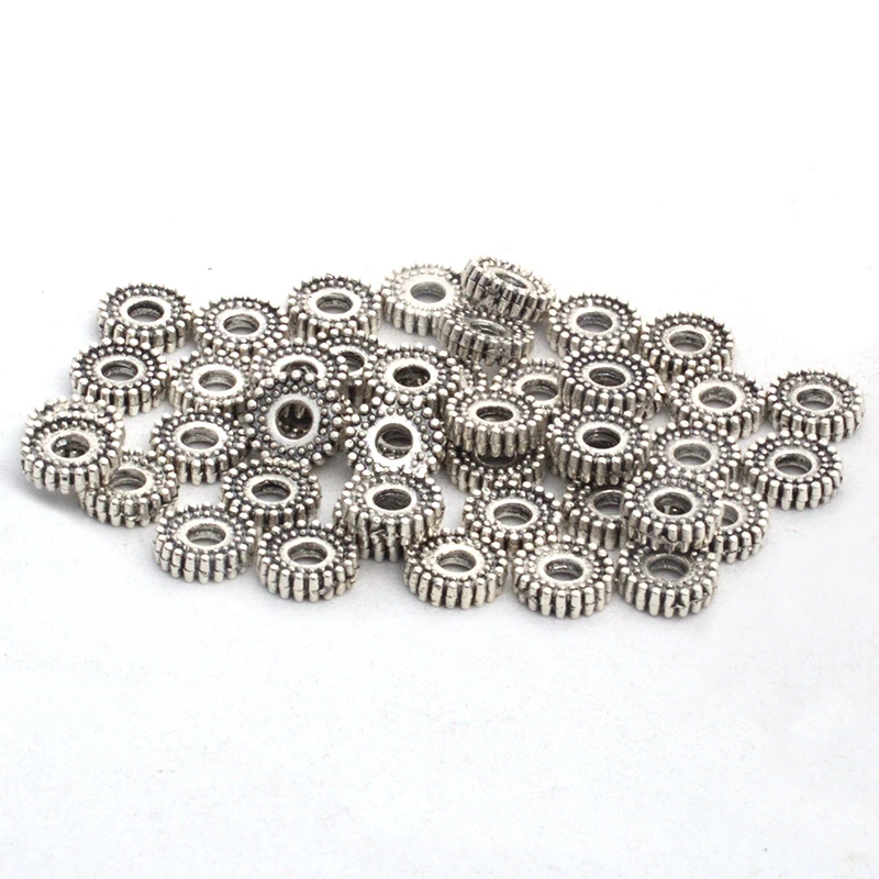 100pcs/lot 8mm Tibetan Silver Spacer Beads Metal Charms Rondelle Beads for Jewelry Making DIY Beads Accessories Findings