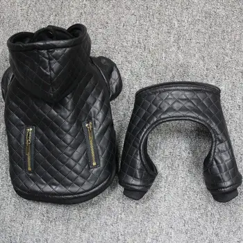 

2017 new pet dog cat cool fashion black PU jumpsuits removable doggy autumn winter rompers puppy tracksuits dogs cats coats 1pcs