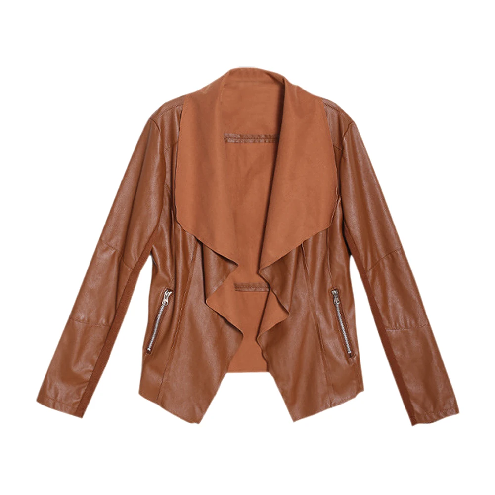 Goedkoop 2018 NIEUWE Trendy Retro Lady Vrouwen Slim Biker Motorcycle PU Soft Leather Zipper Jasje Bruin